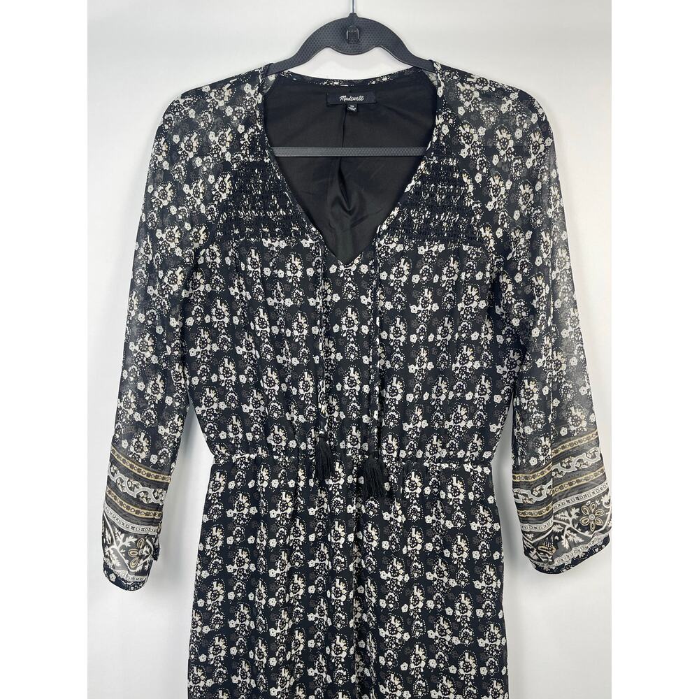Madewell Woodland Boho Border Print Long Sleeve Mini Dress Size 00 - Picture 4 of 8